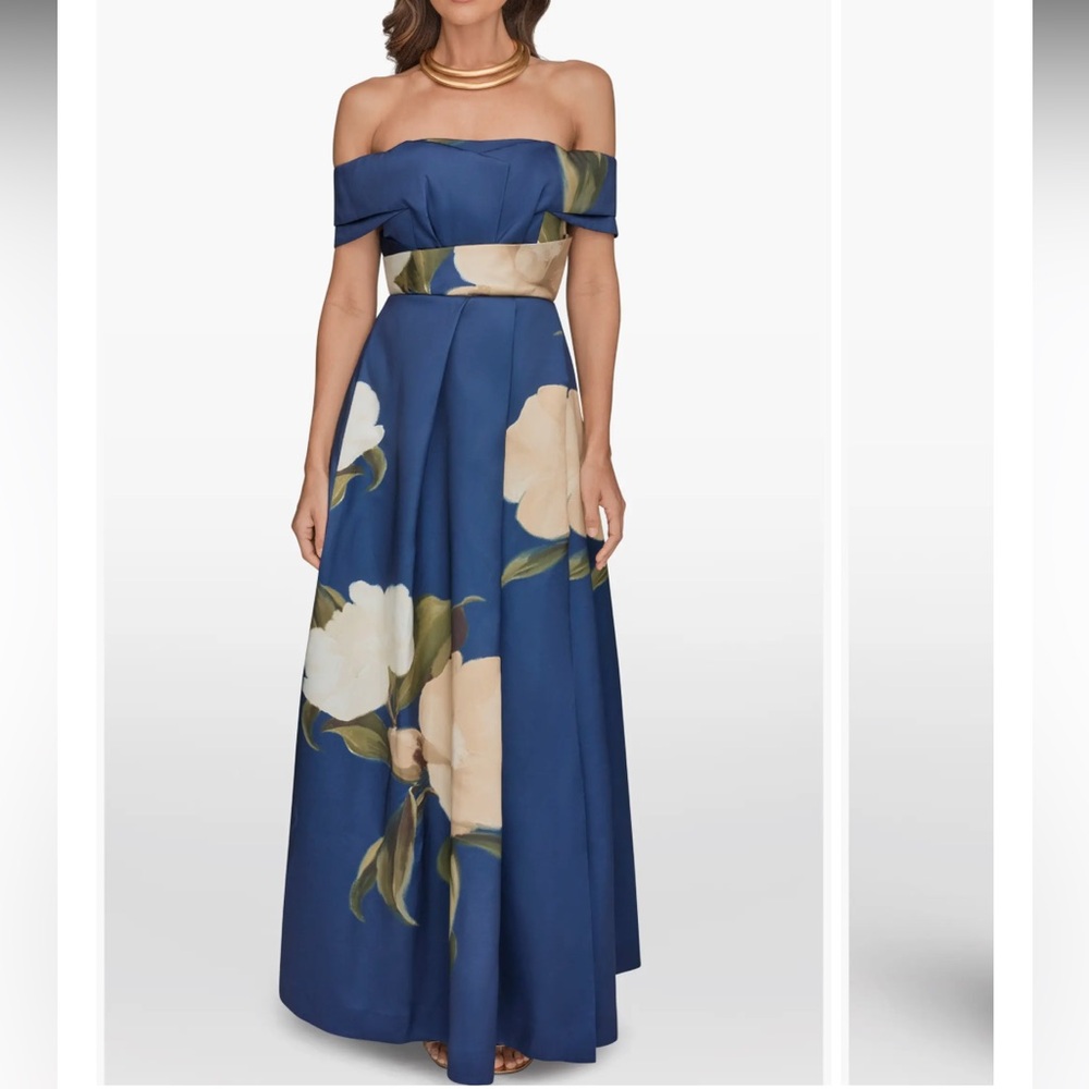 Donna Karan New York Placed Floral Off the Shoulder
Gown